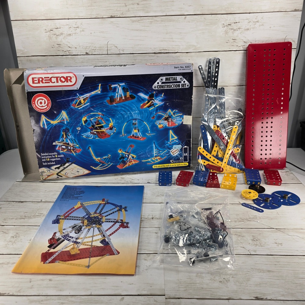 Erector Metal Construction Set 8257 Motorized 8 Models Ferris Wheel STEM Toy